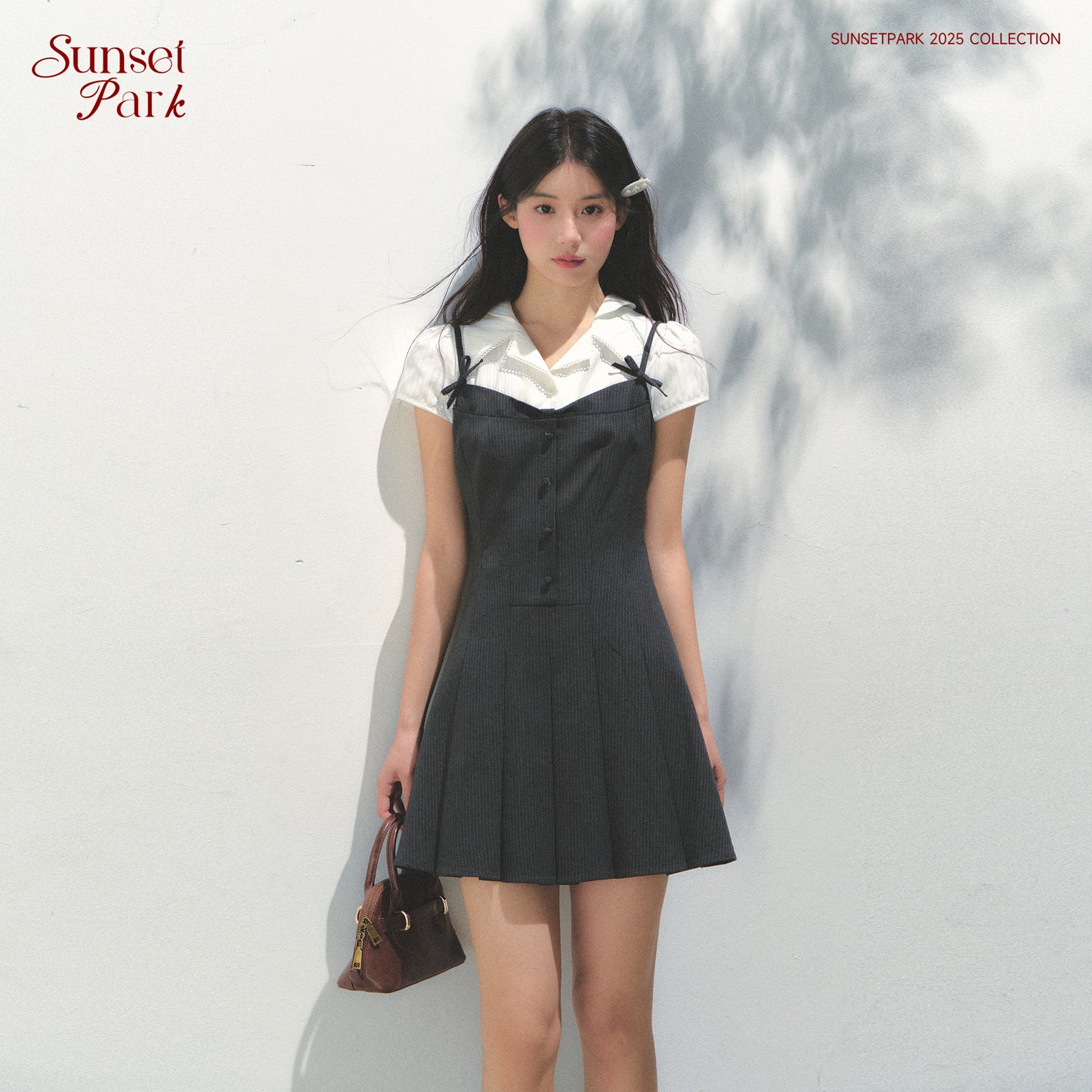 Layered-Look Collared Cami Dress