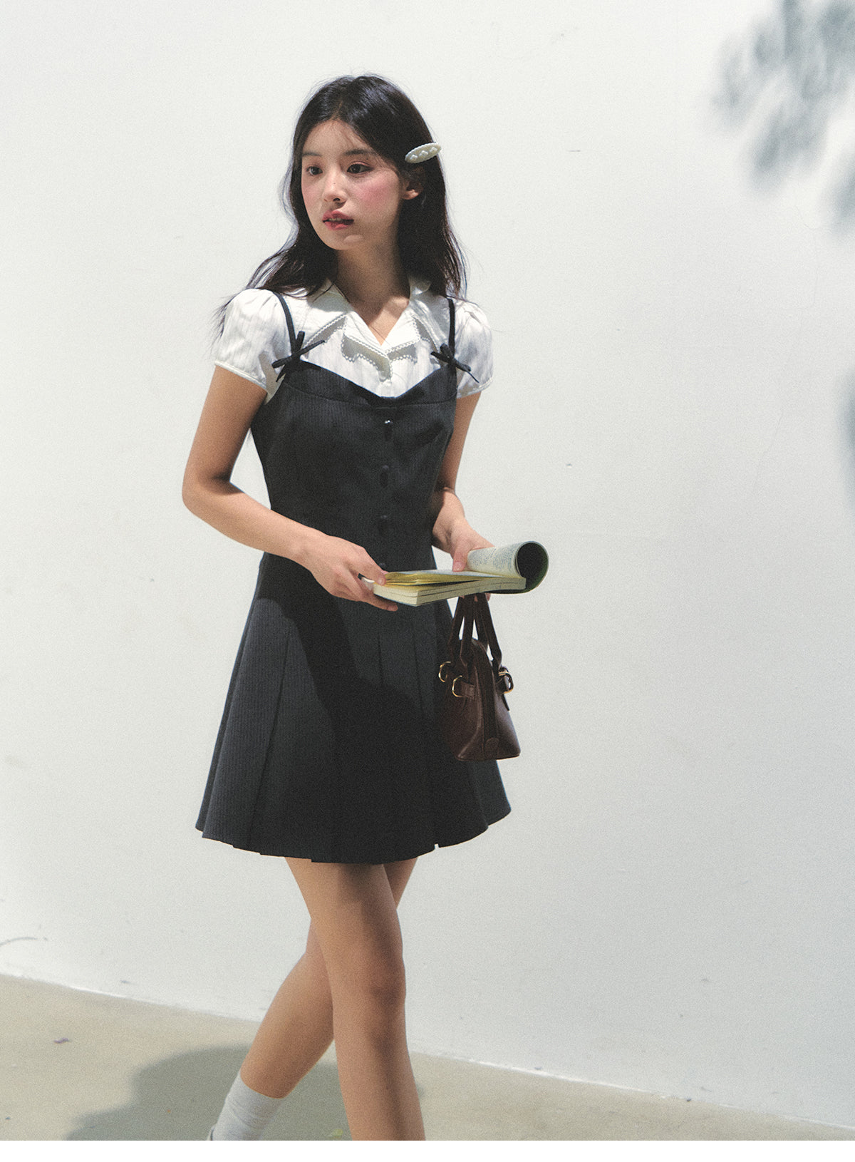 Layered-Look Collared Cami Dress