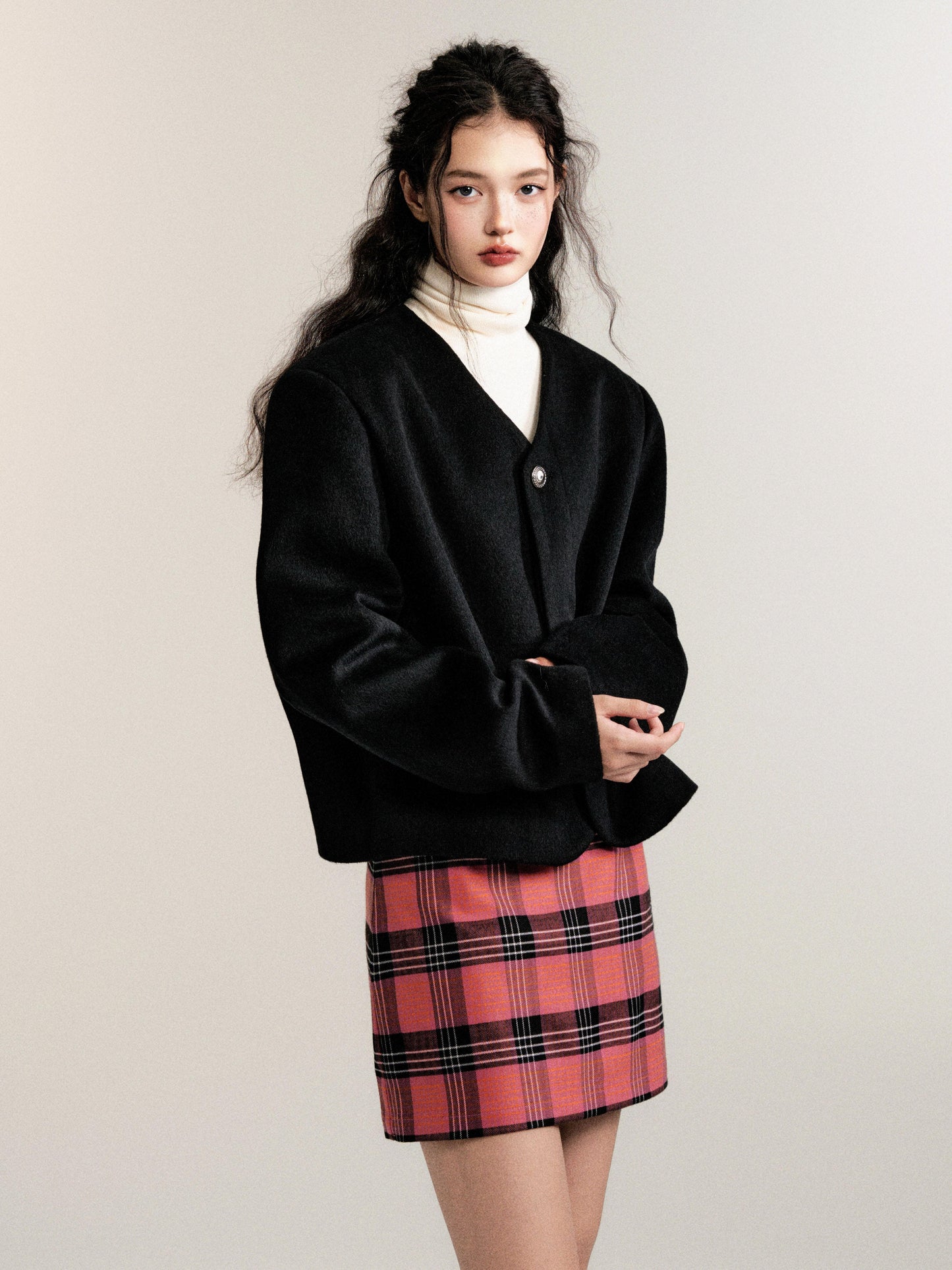 Relaxed Fit Merino Wool Collarless Jacket