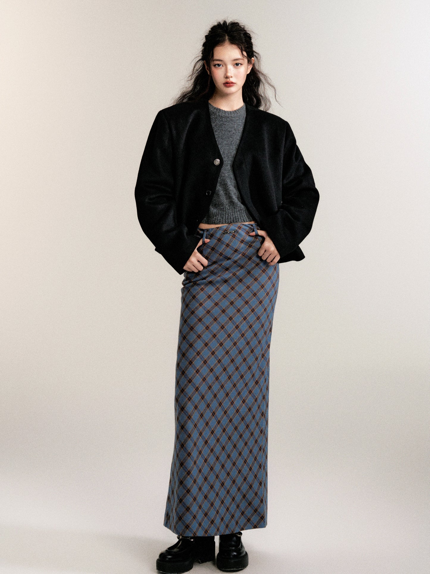 Relaxed Fit Merino Wool Collarless Jacket