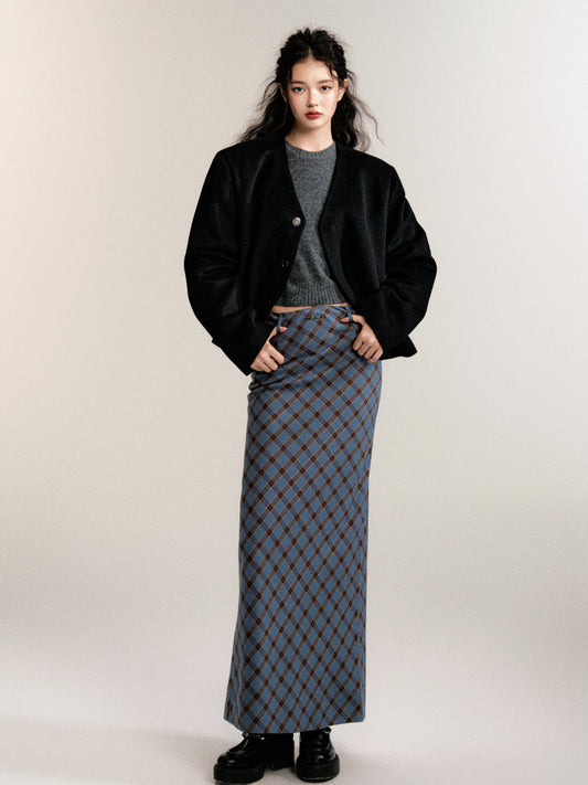 Relaxed Fit Merino Wool Collarless Jacket