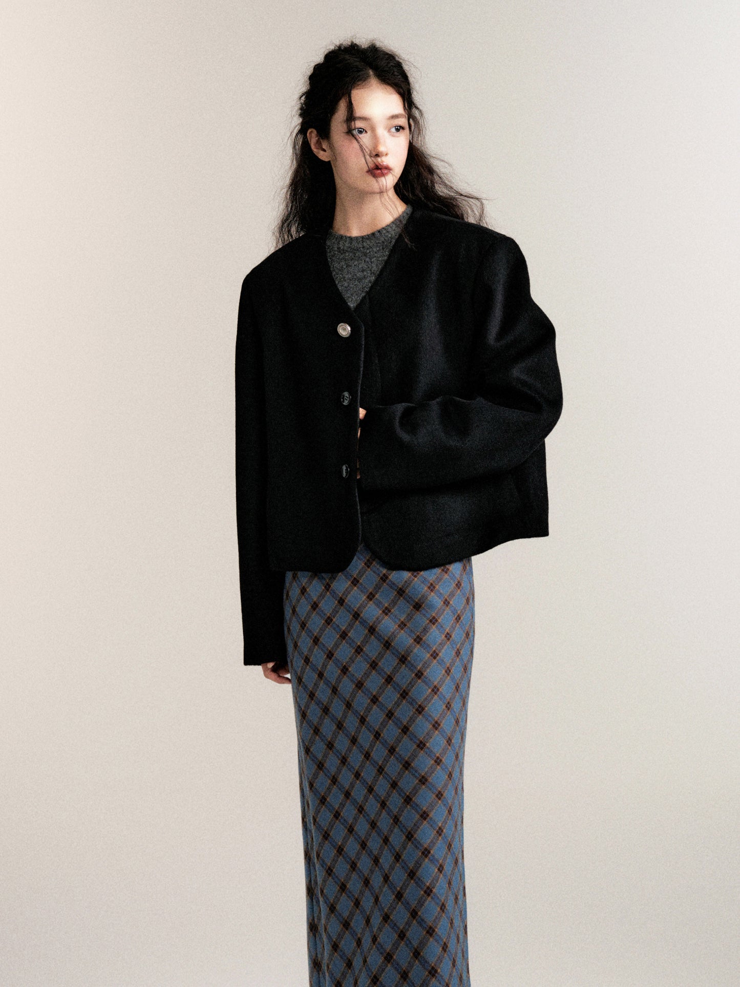 Relaxed Fit Merino Wool Collarless Jacket