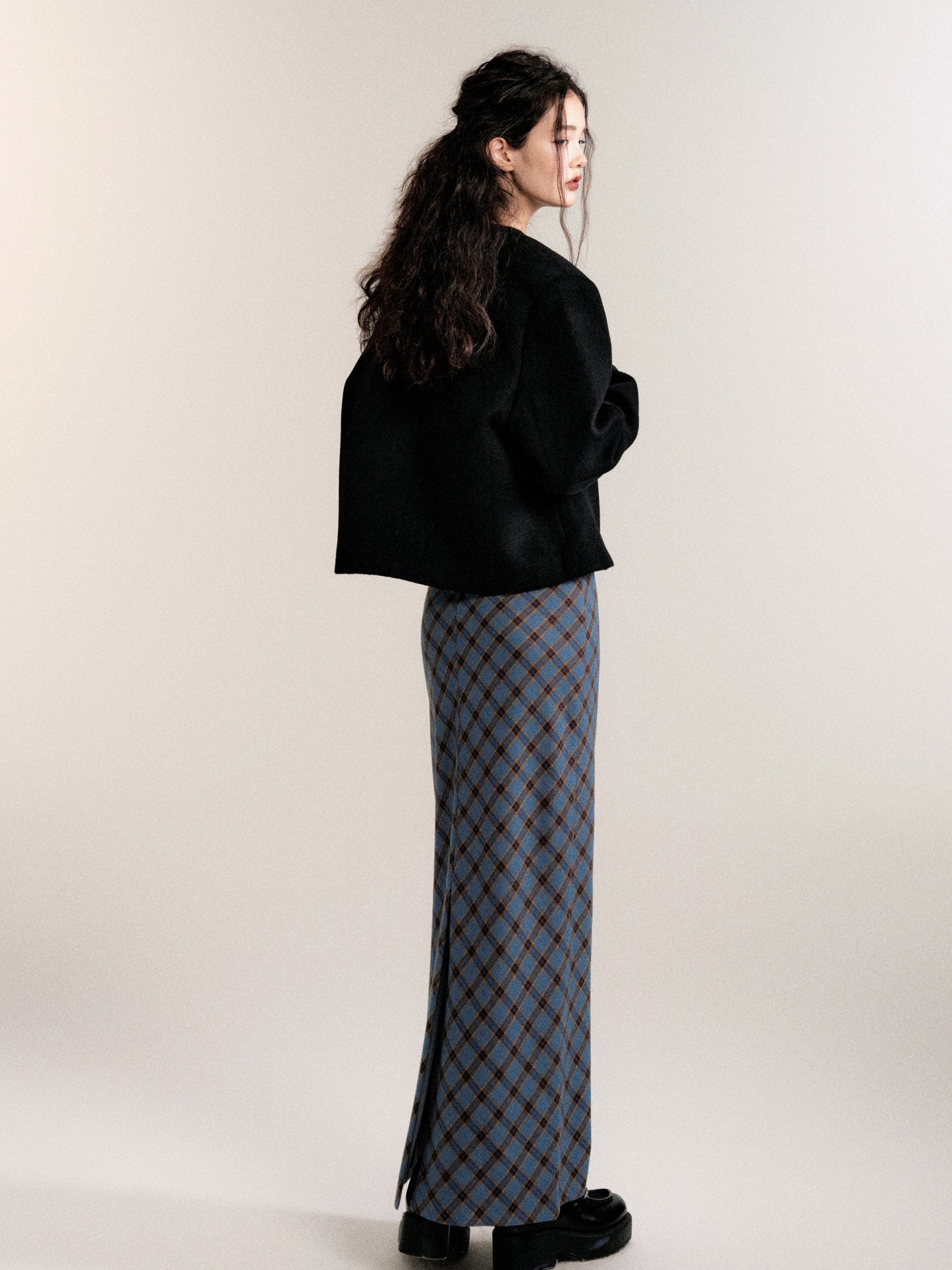 Relaxed Fit Merino Wool Collarless Jacket