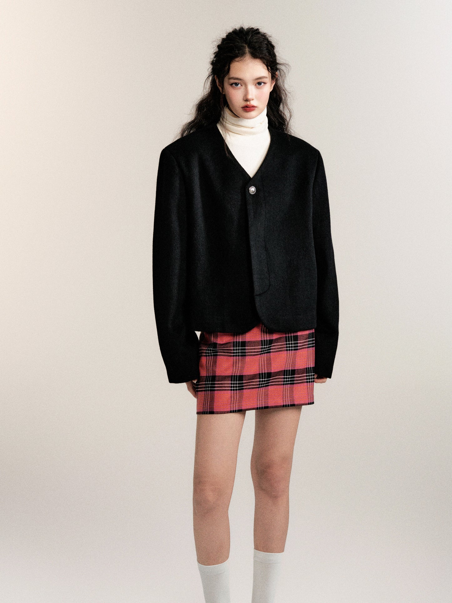 Relaxed Fit Merino Wool Collarless Jacket