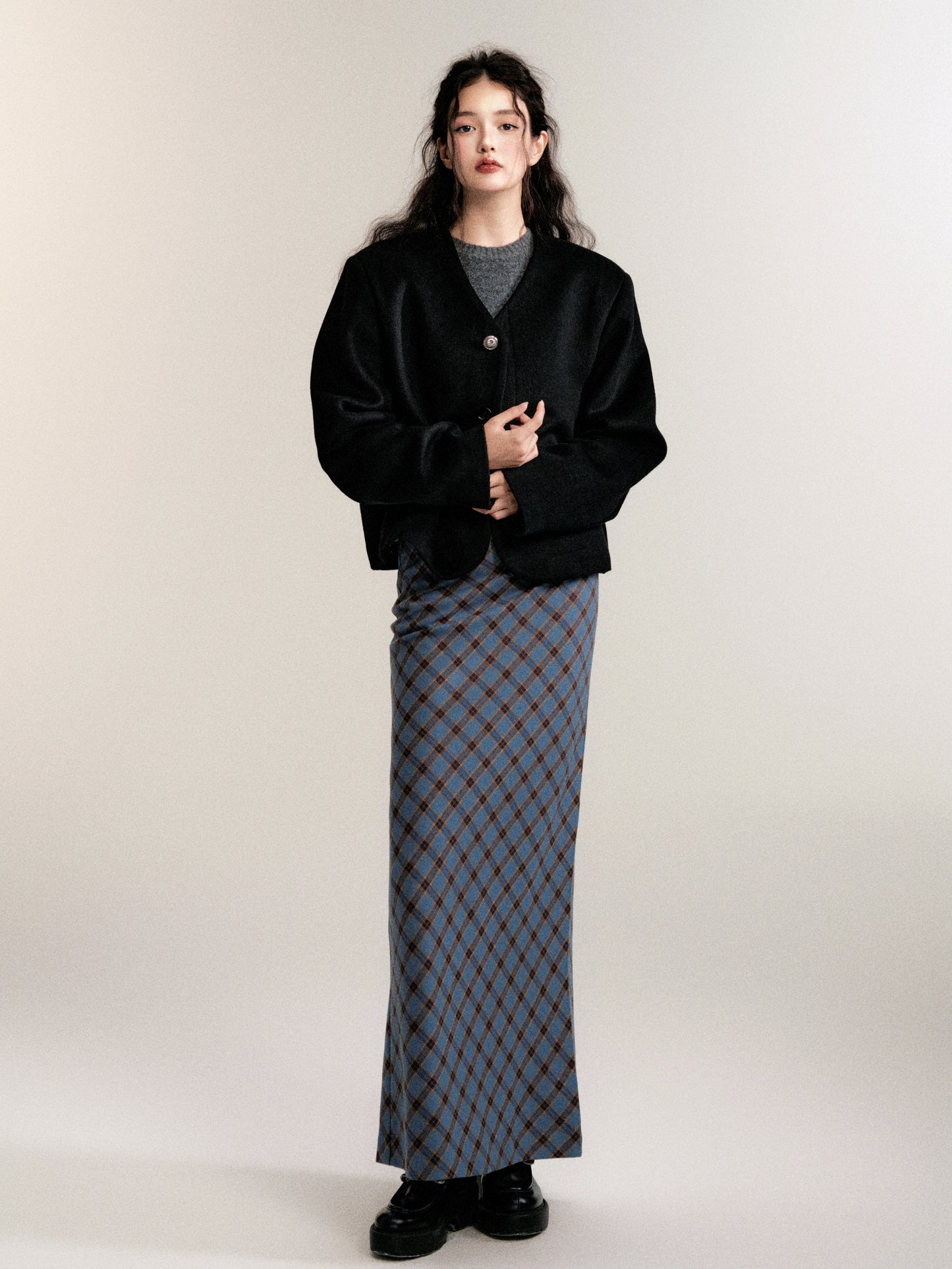 Relaxed Fit Merino Wool Collarless Jacket