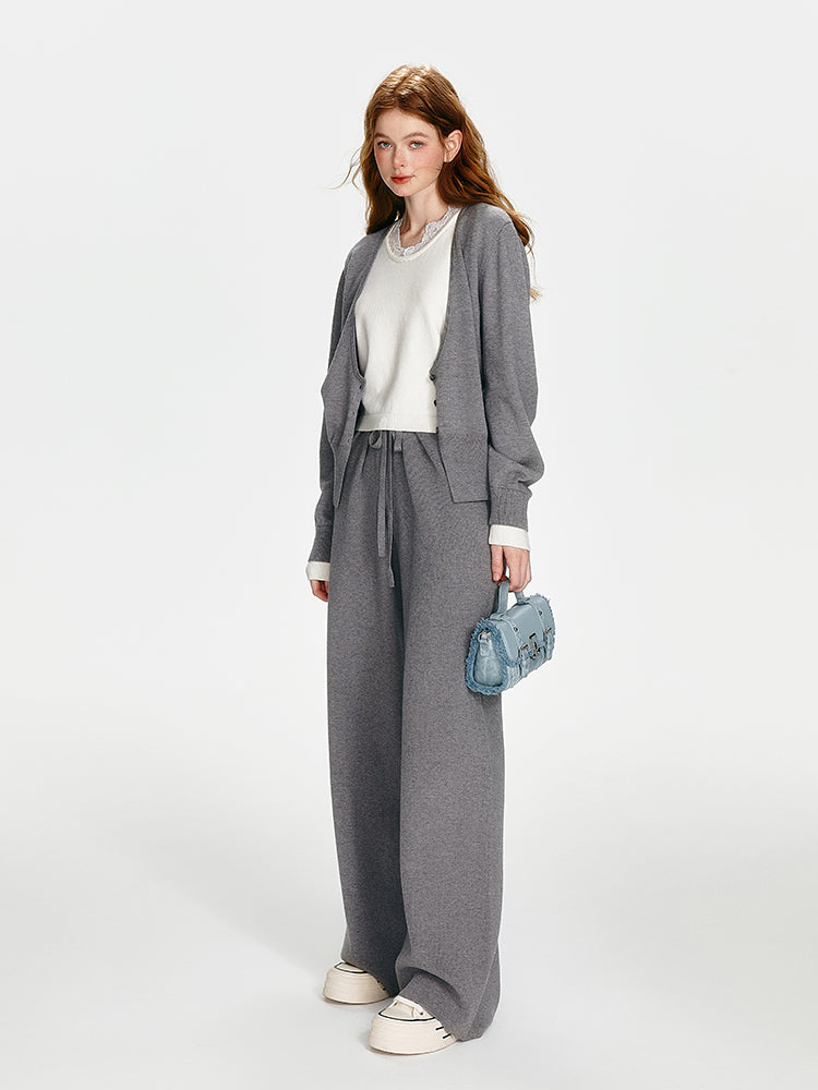 Wide-Leg Knit Pants With Drawstring