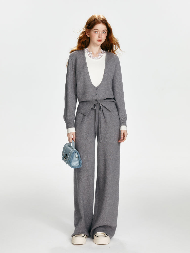 Wide-Leg Knit Pants With Drawstring