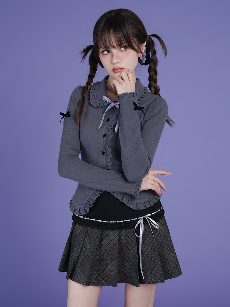 Ruffled Gothic-Style Blouse With Bow Accents