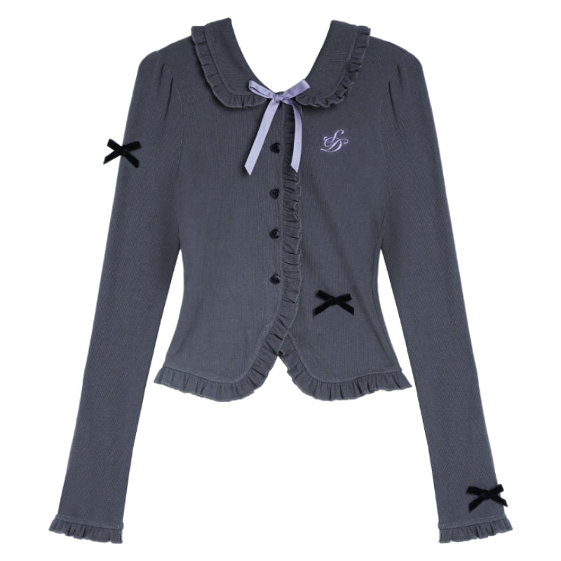Ruffled Gothic-Style Blouse With Bow Accents