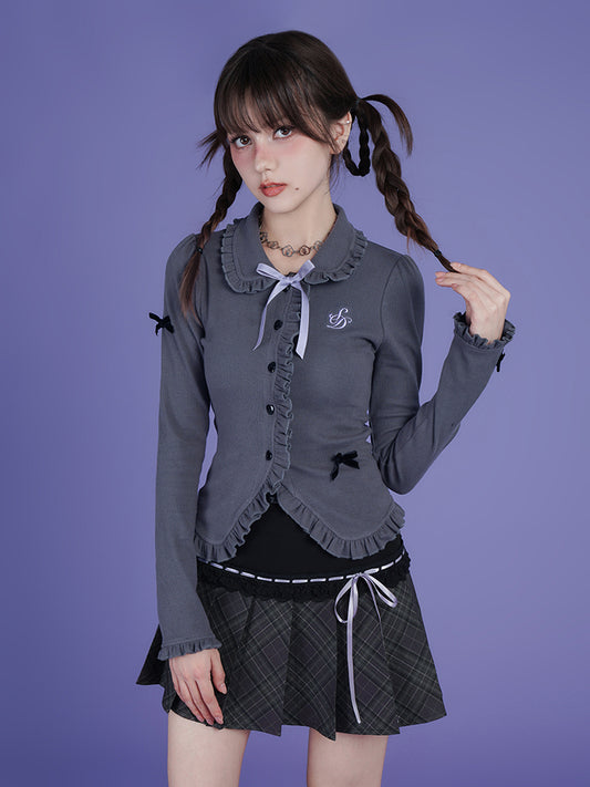 Ruffled Gothic-Style Blouse With Bow Accents