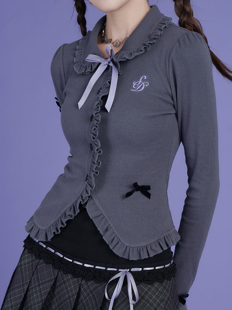 Ruffled Gothic-Style Blouse With Bow Accents