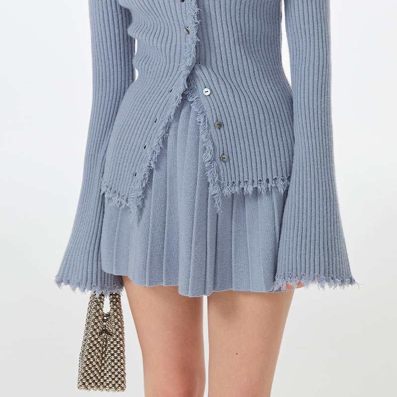 High-Waisted Knit Pleated Mini Skirt