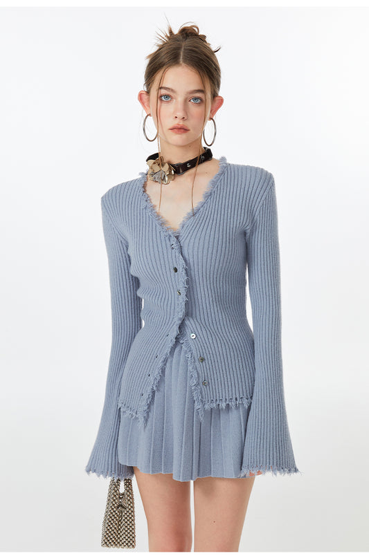 High-Waisted Knit Pleated Mini Skirt