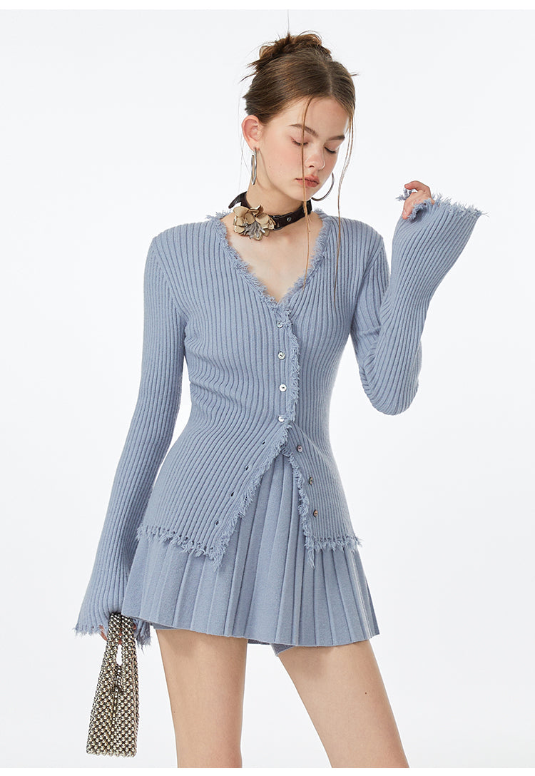 High-Waisted Knit Pleated Mini Skirt