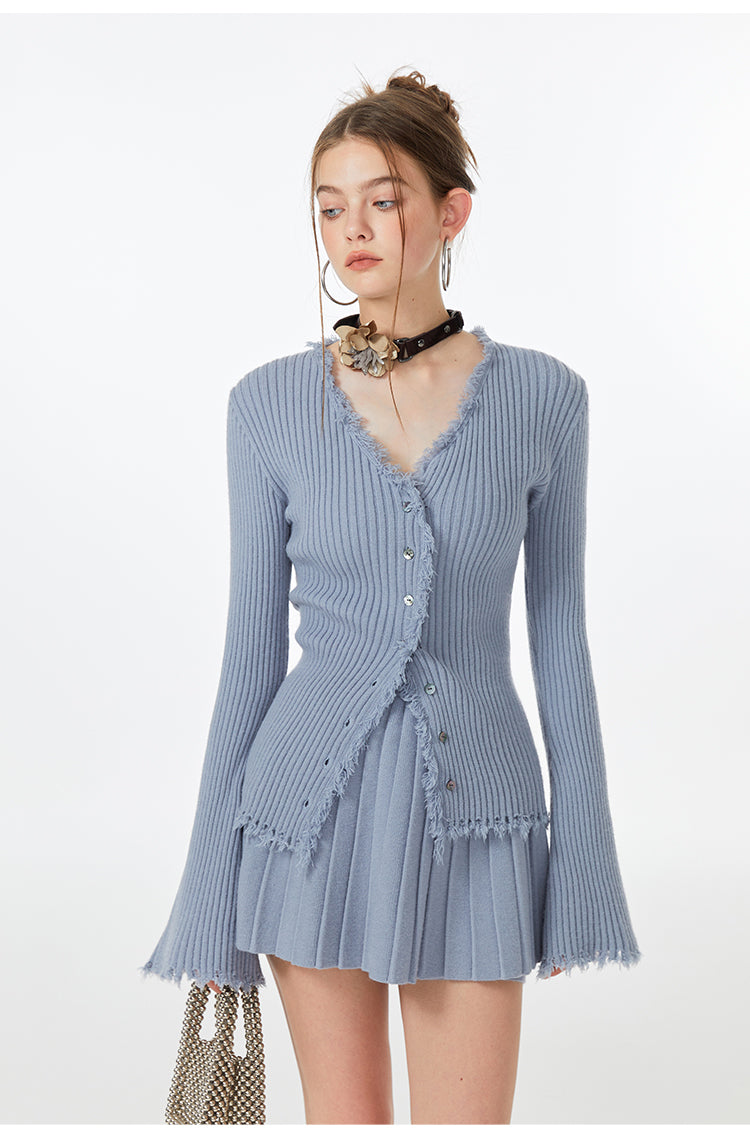 High-Waisted Knit Pleated Mini Skirt