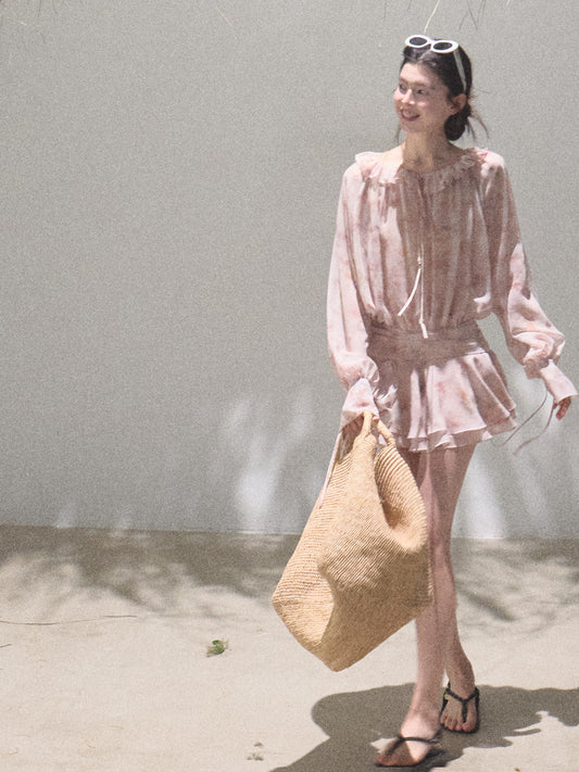 Smudge Print Fluid Chiffon Dress