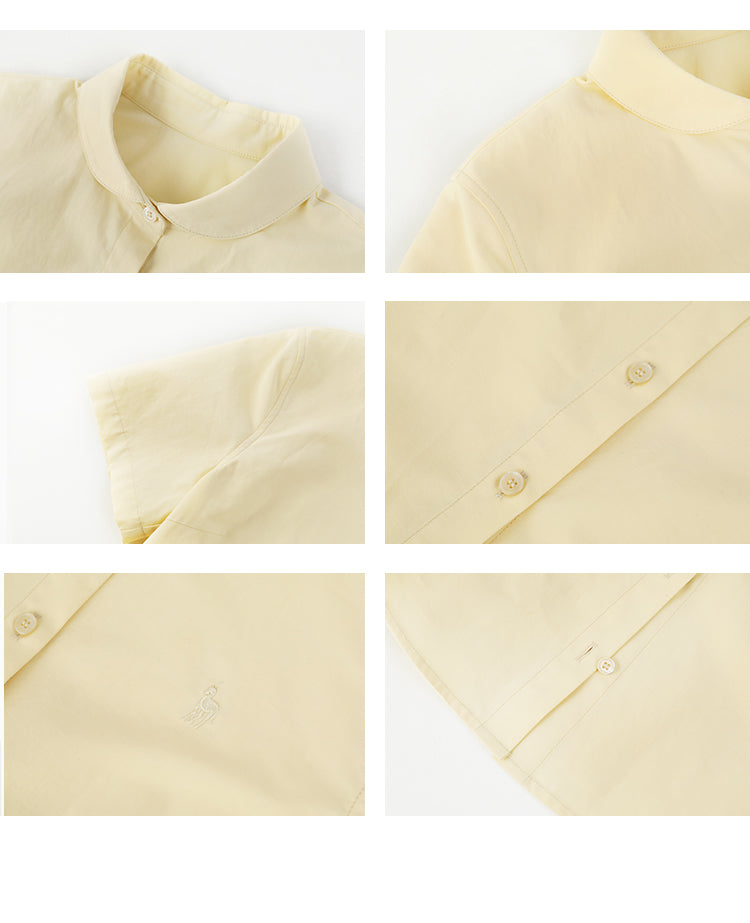 Round Collar Short-Sleeve Embroidered Shirt