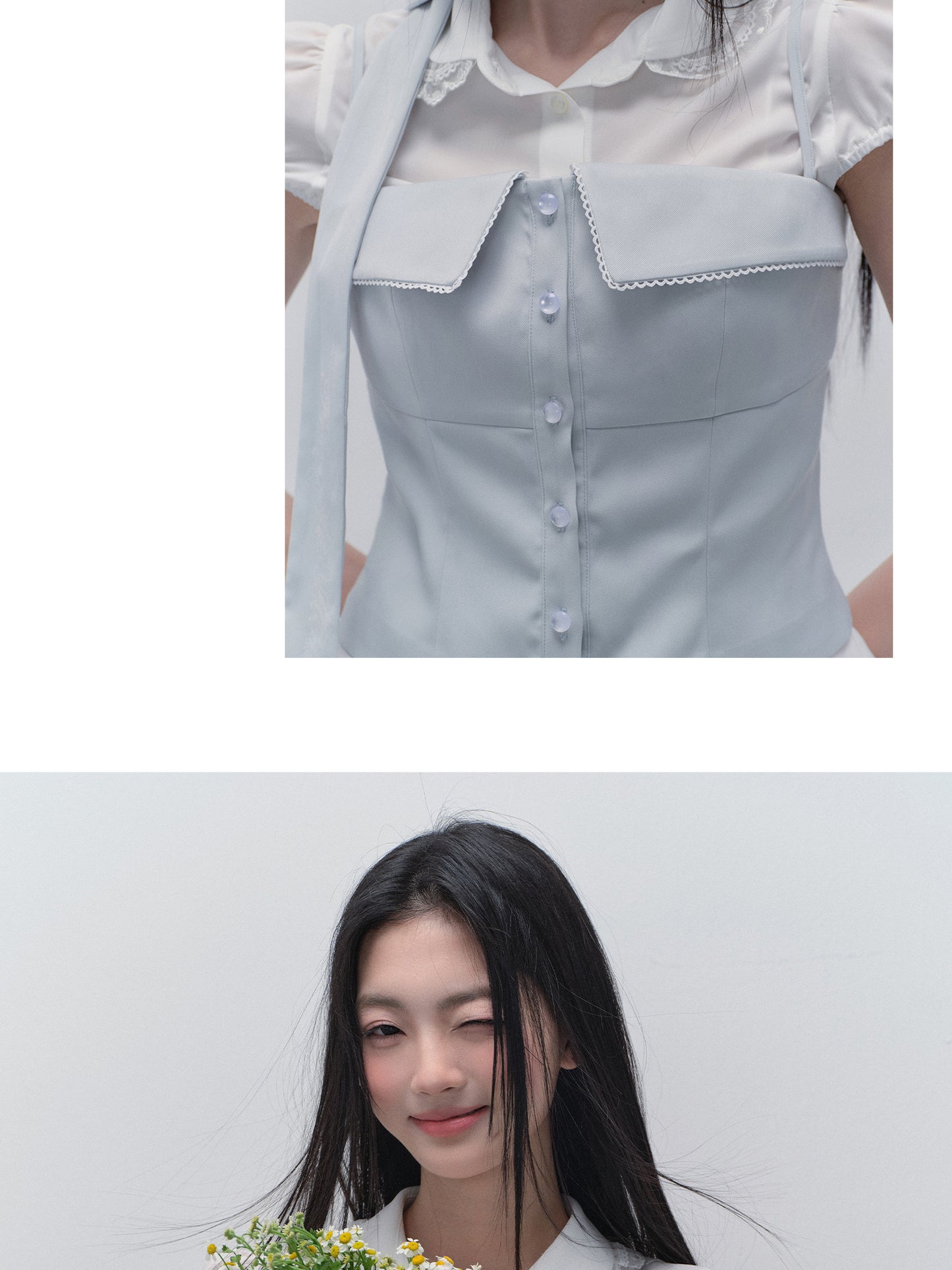 Puff-Sleeve Blouse And Matching Cami With Scarf