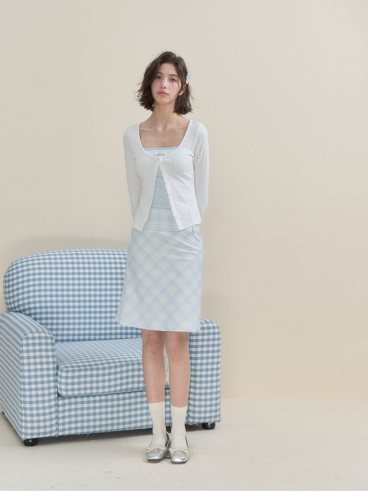 Diamond Plaid A-Line Skirt In 2 Lengths