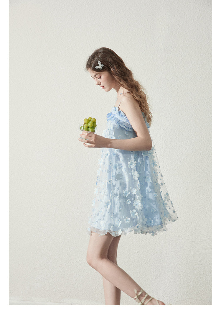 Floral Sheer Mesh Dress With Bubble Hemline