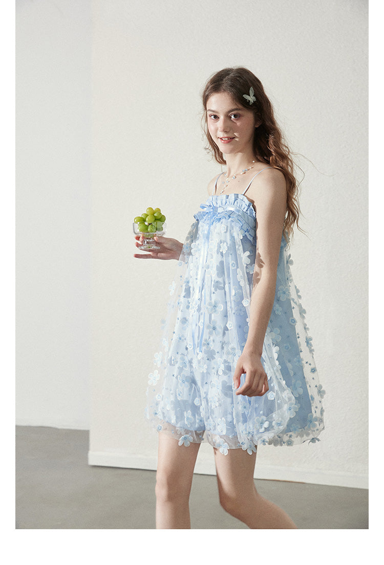 Floral Sheer Mesh Dress With Bubble Hemline