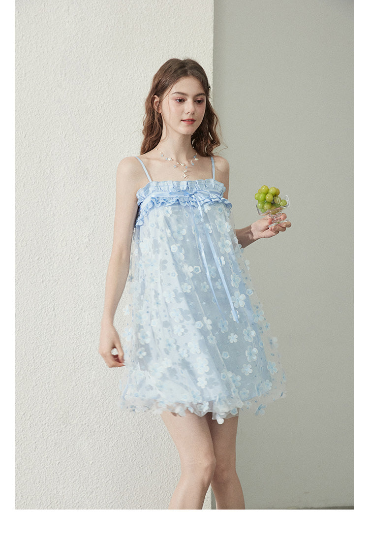 Floral Sheer Mesh Dress With Bubble Hemline
