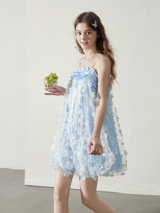 Floral Sheer Mesh Dress With Bubble Hemline