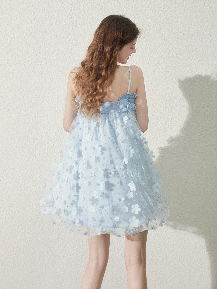 Floral Sheer Mesh Dress With Bubble Hemline