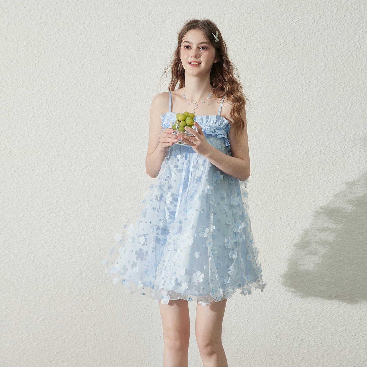 Floral Sheer Mesh Dress With Bubble Hemline