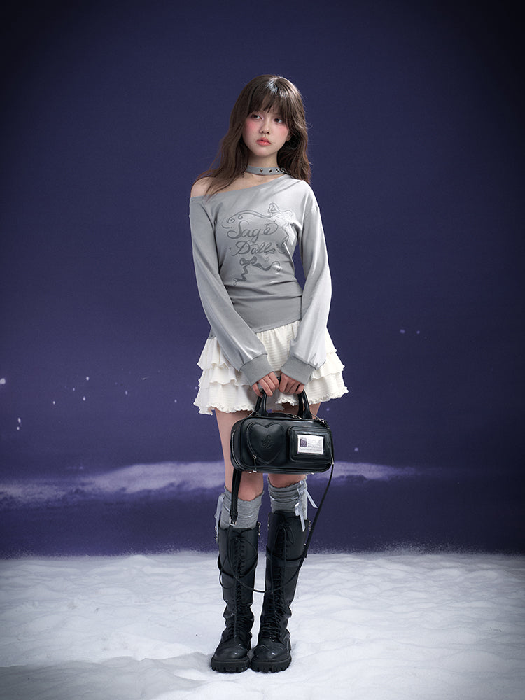 One Shoulder Ruffle Printed Dress With Choker Belt