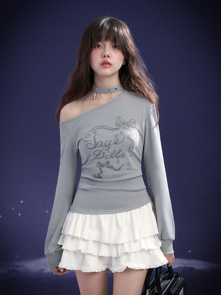 One Shoulder Ruffle Printed Dress With Choker Belt