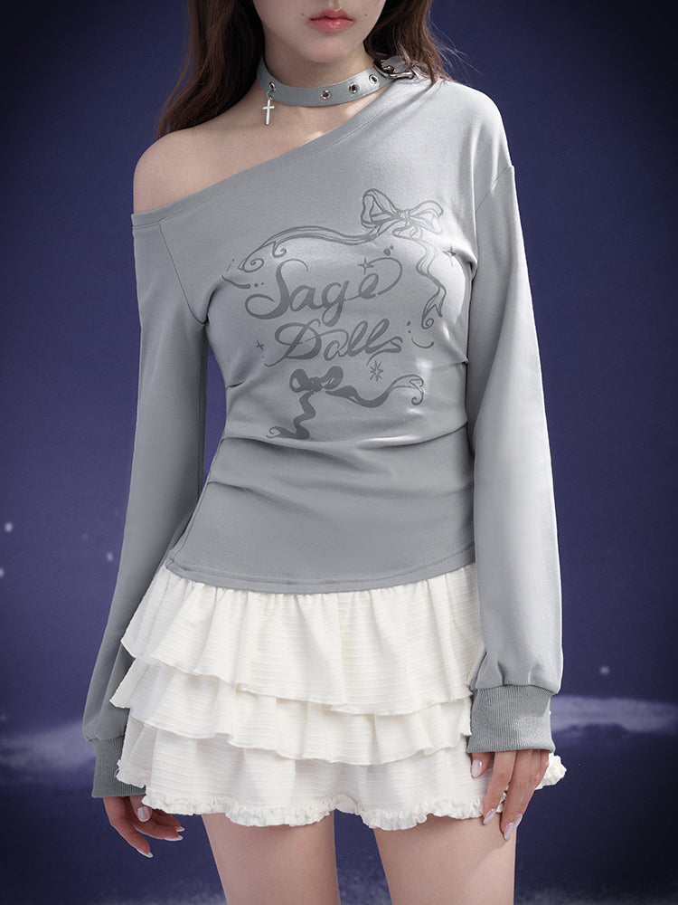 One Shoulder Ruffle Printed Dress With Choker Belt