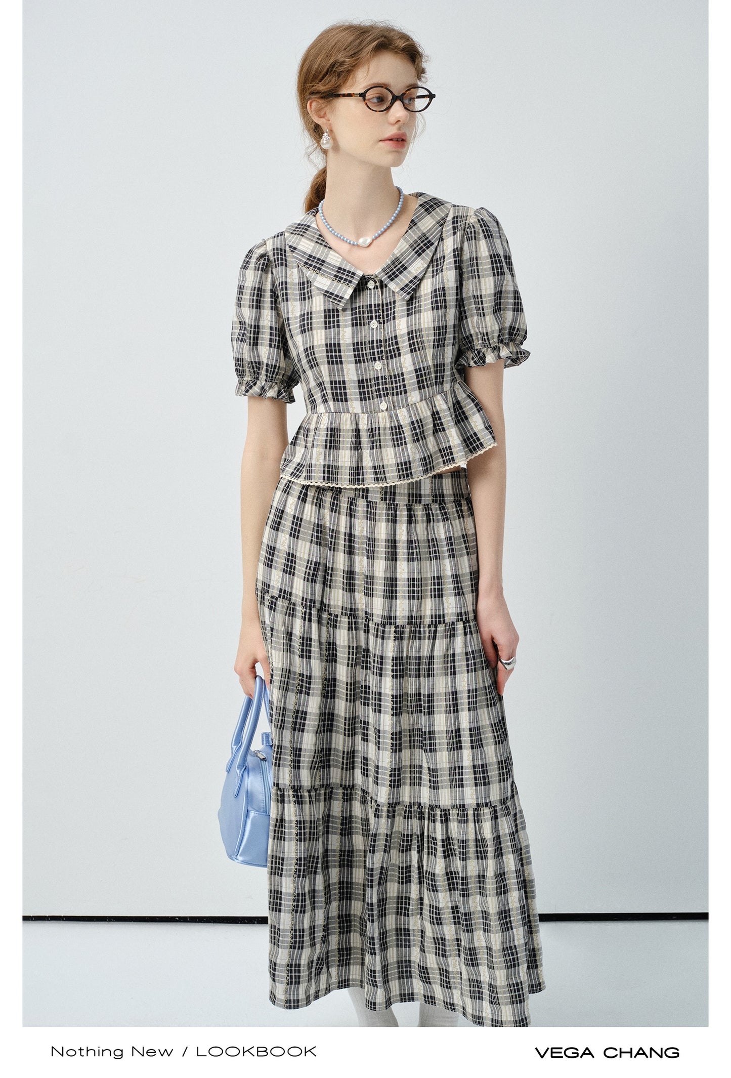 Timeless Cropped Plaid Blouse And Tiered Maxi Skirt