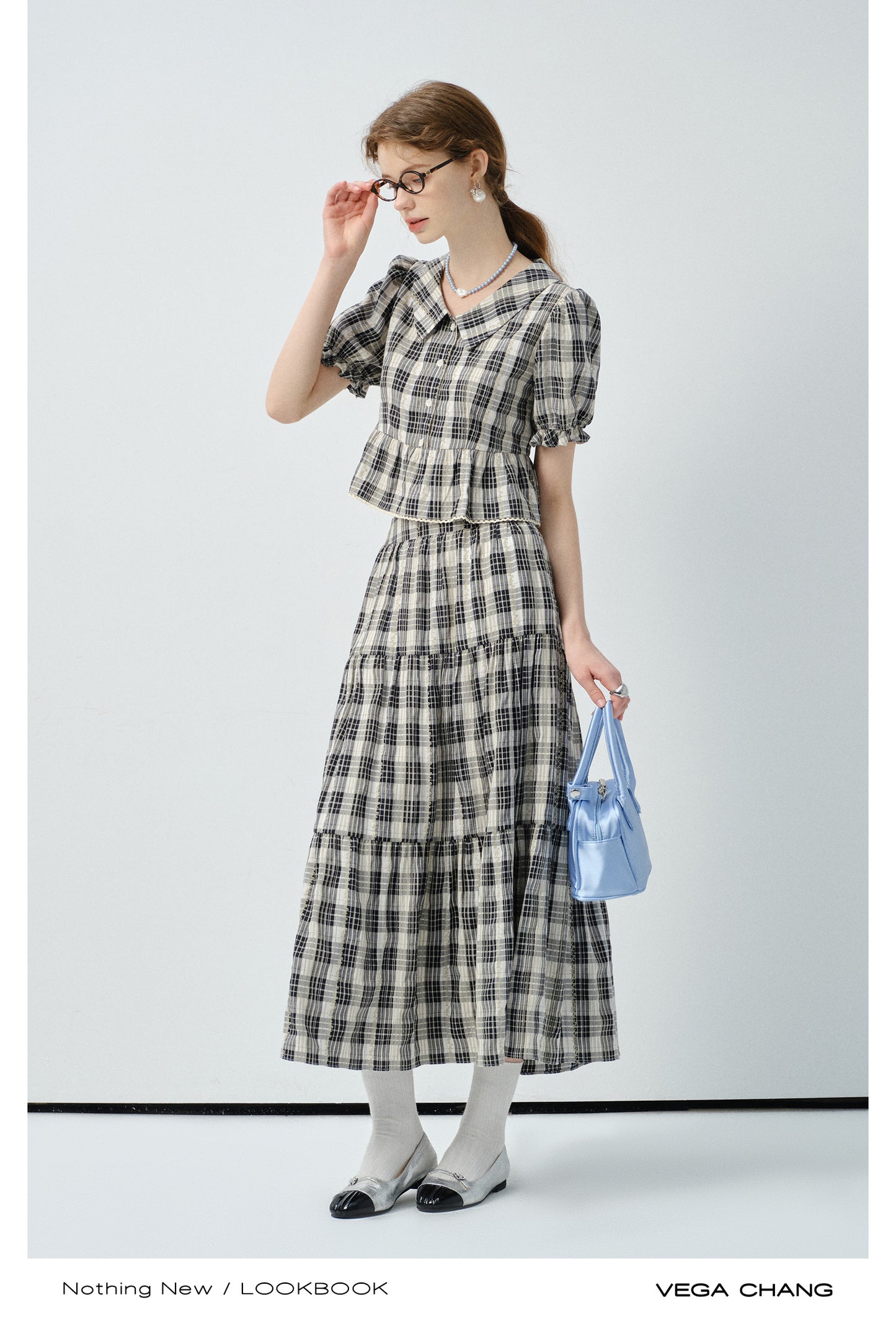 Timeless Cropped Plaid Blouse And Tiered Maxi Skirt
