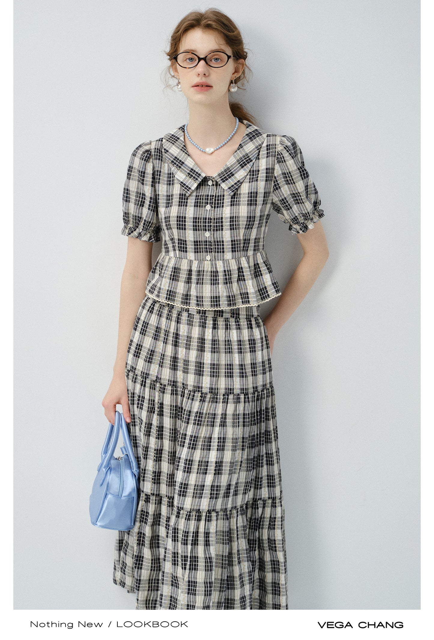 Timeless Cropped Plaid Blouse And Tiered Maxi Skirt