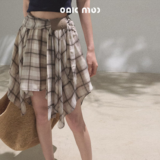 Uneven Hem Plaid Skirt