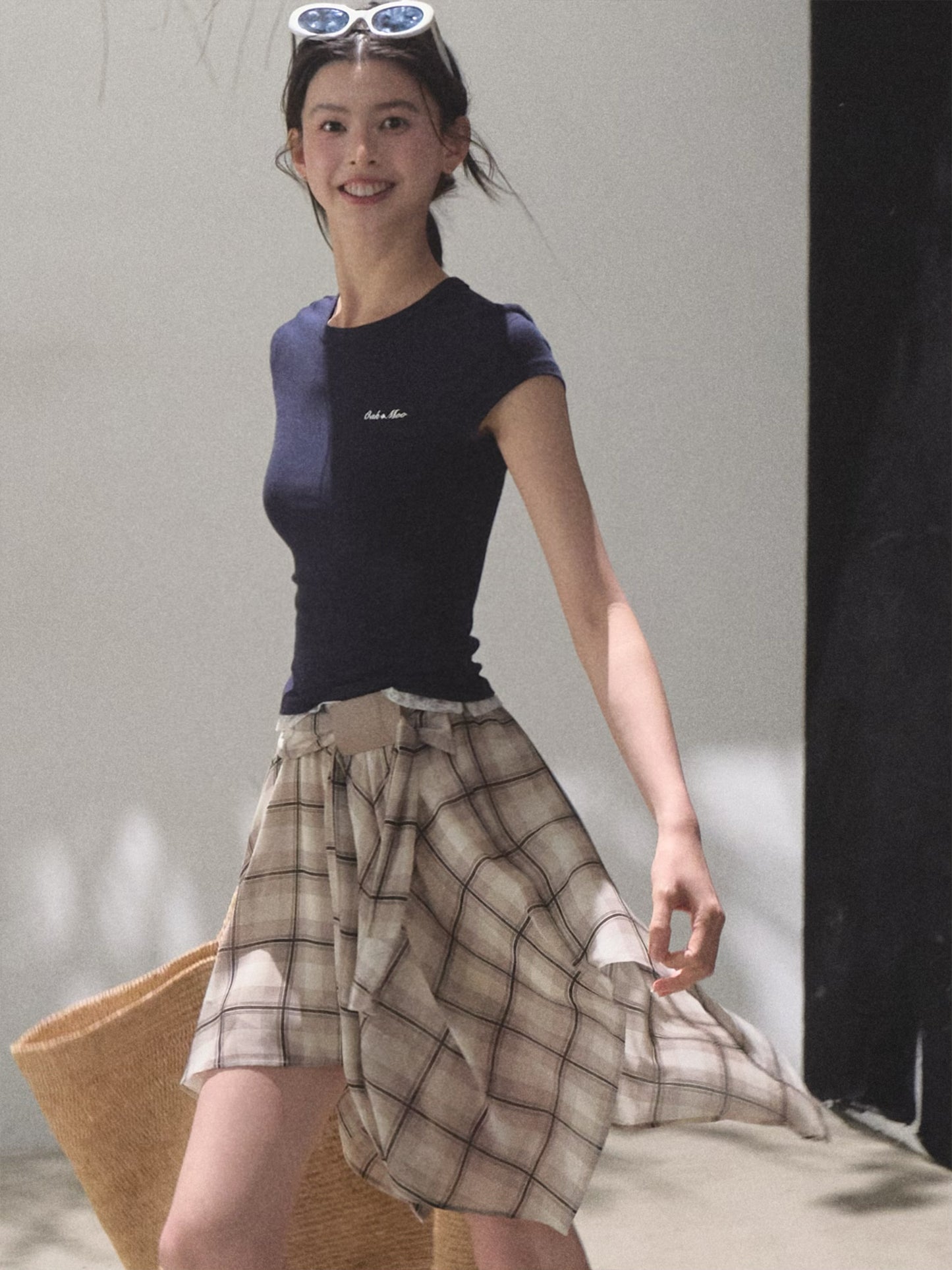 Uneven Hem Plaid Skirt