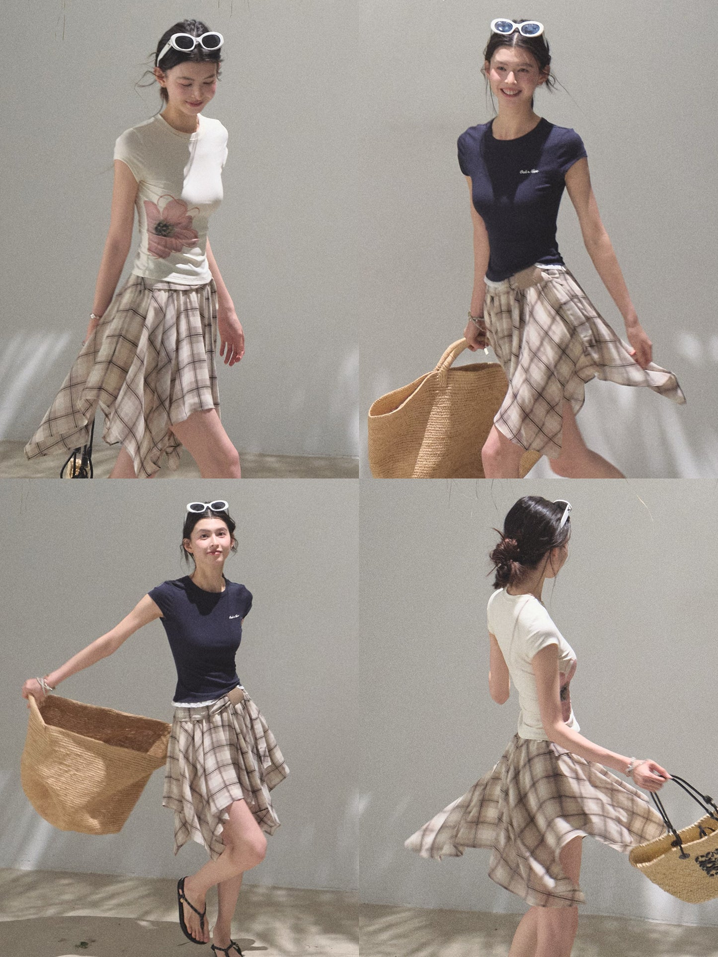 Uneven Hem Plaid Skirt