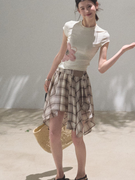 Uneven Hem Plaid Skirt