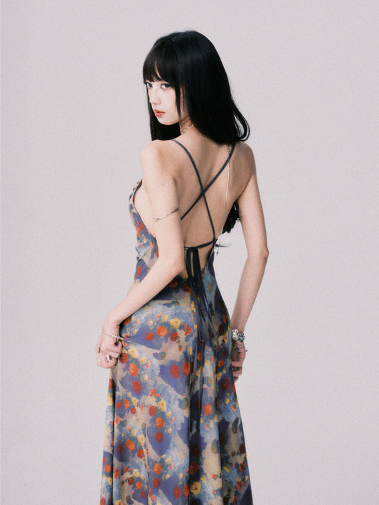 Floral Open-Back Strappy Maxi Dress