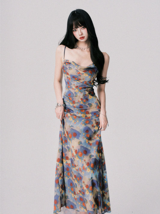 Floral Open-Back Strappy Maxi Dress