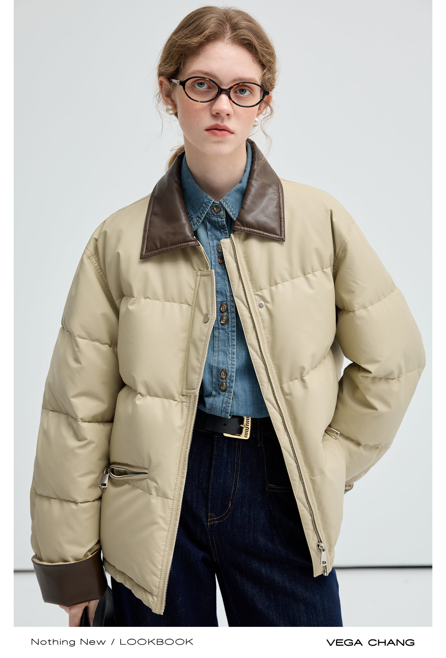 Two-Tone Faux Leather Duck Down Puffer Jacket