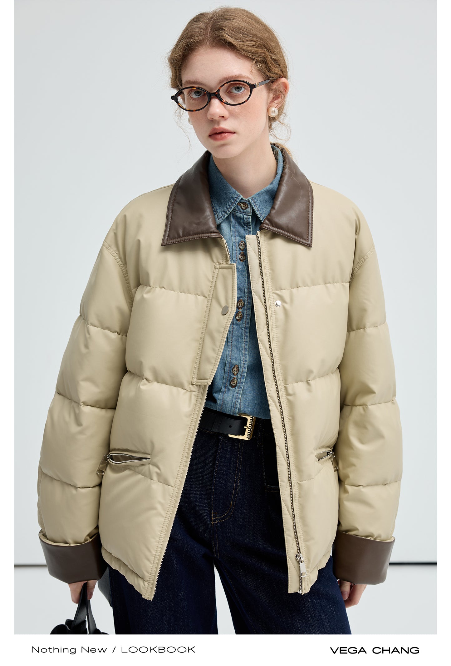 Two-Tone Faux Leather Duck Down Puffer Jacket