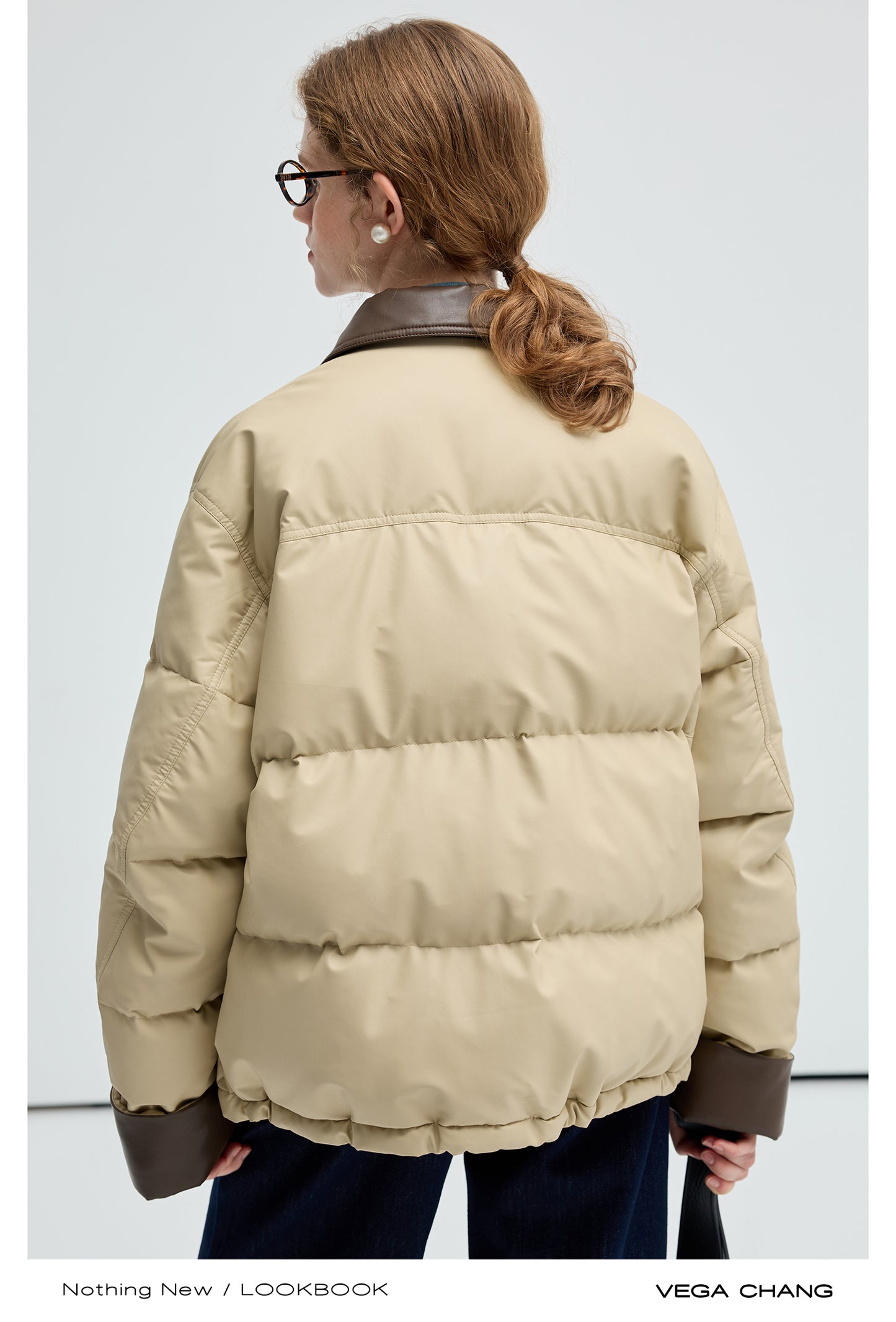 Two-Tone Faux Leather Duck Down Puffer Jacket