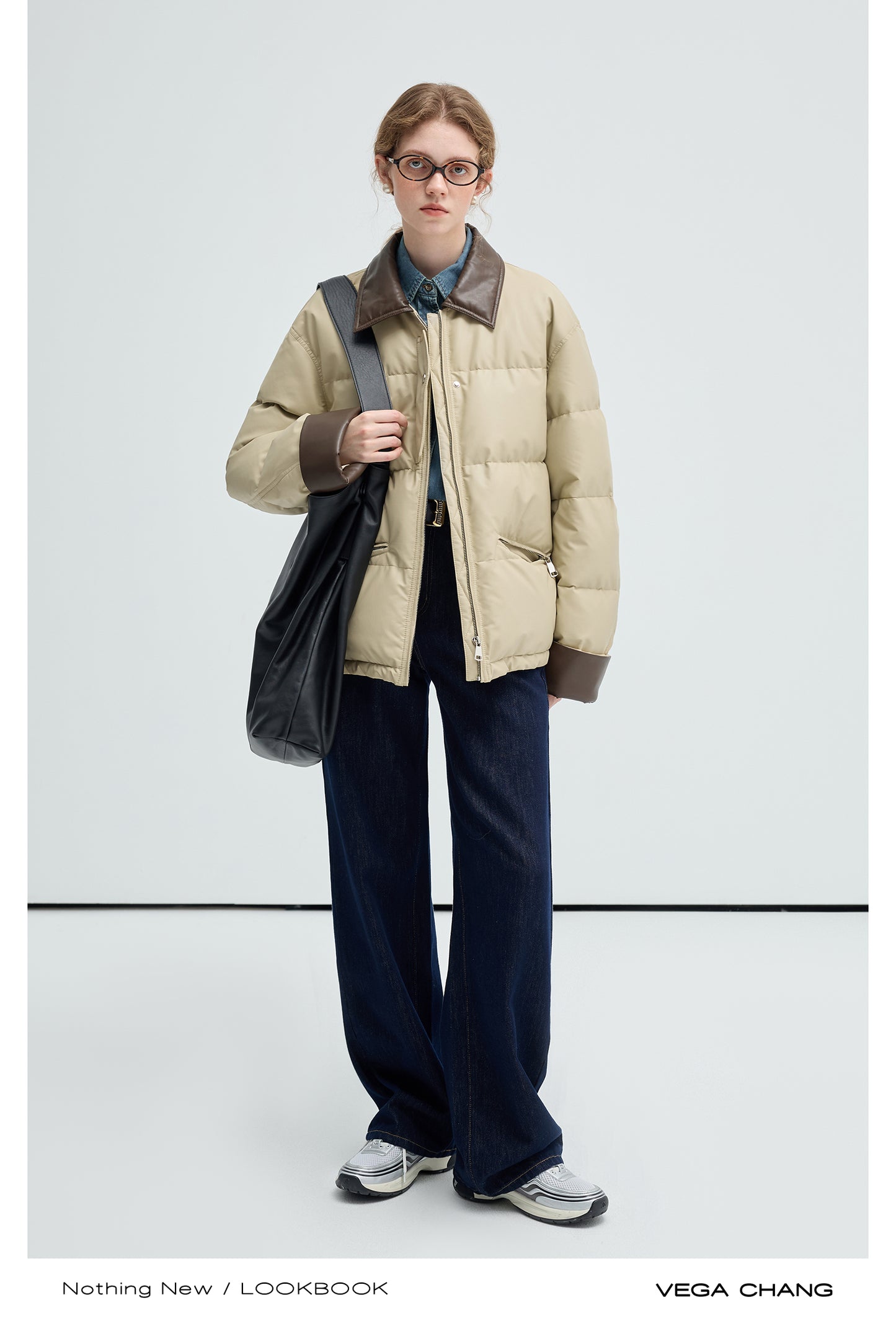 Two-Tone Faux Leather Duck Down Puffer Jacket