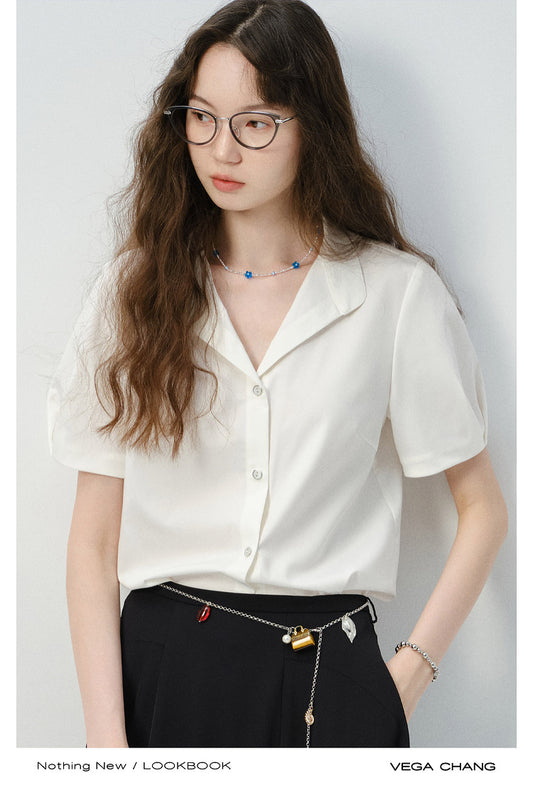 Clean-Cut Blouse With Pleated Wide Sleeves