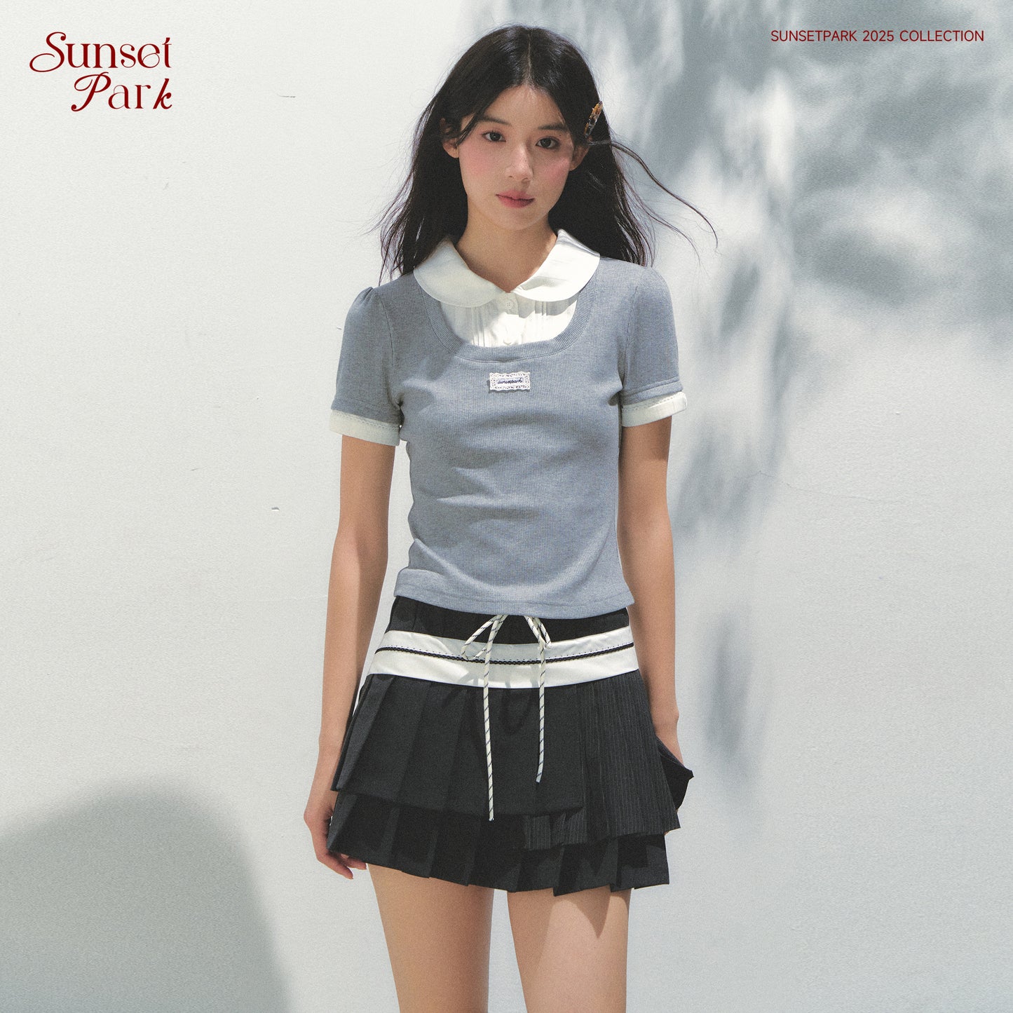 Faux Layered Double Collared Slim Fit Top