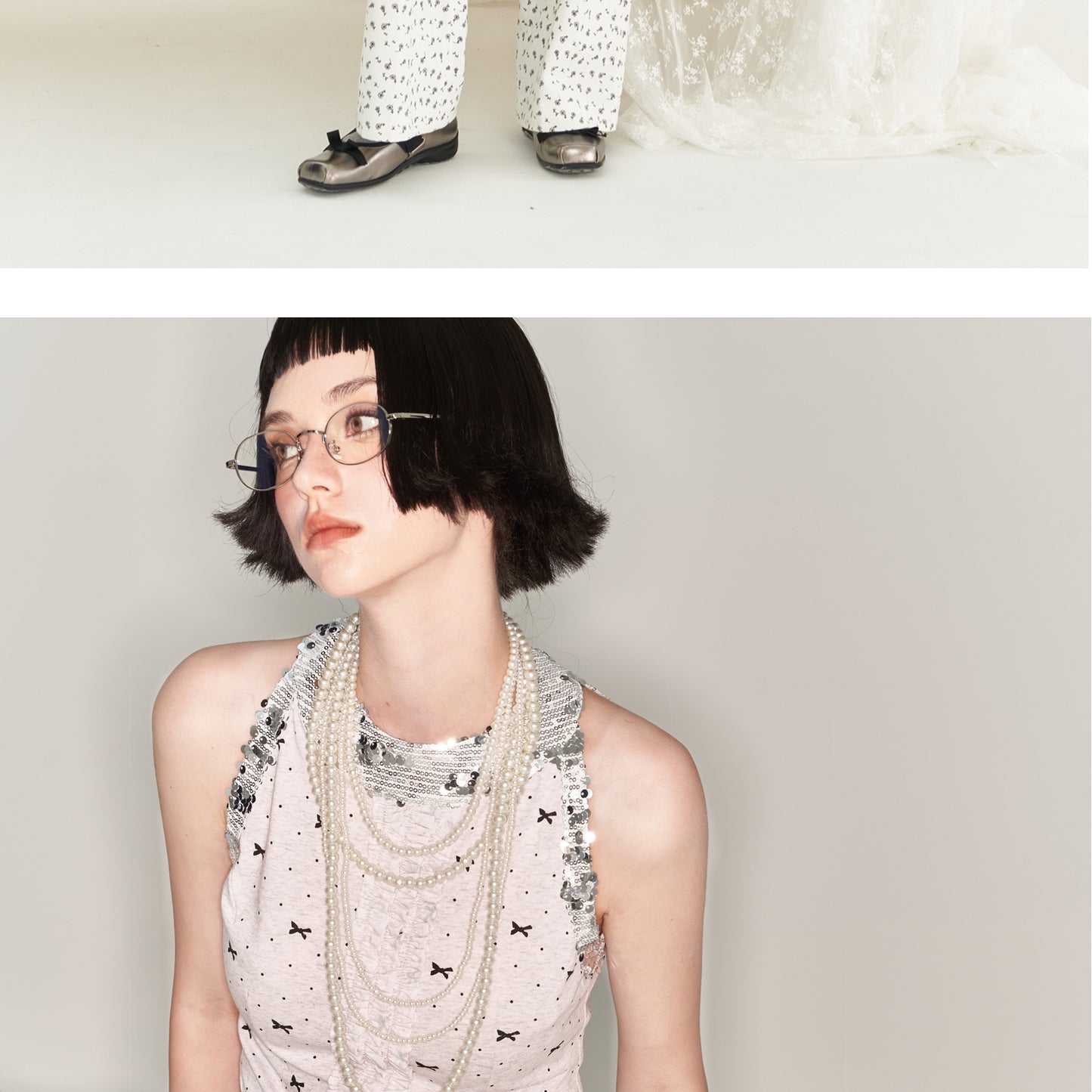 Polka Dot Ruffled Sleeveless Top With Sequin Neckline