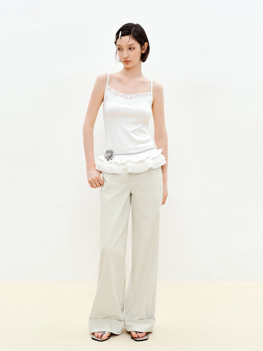 Lace-Detailed Pure Cotton Roll-Up Pants