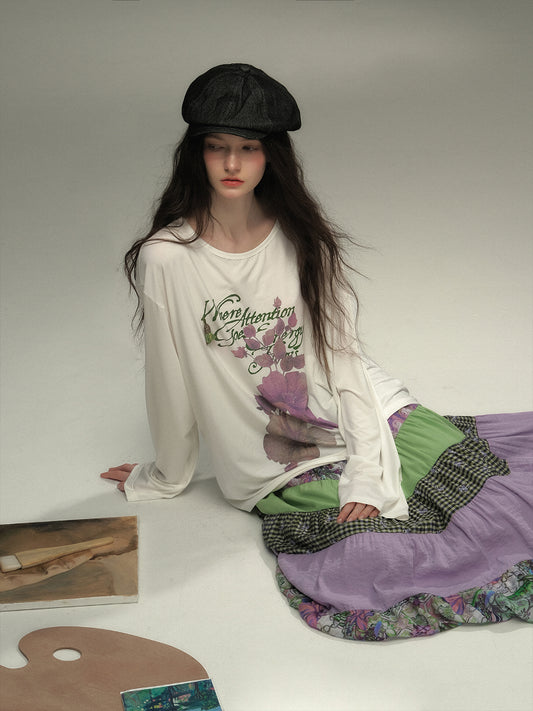 Oversized Off Shoulder Print T-Shirt